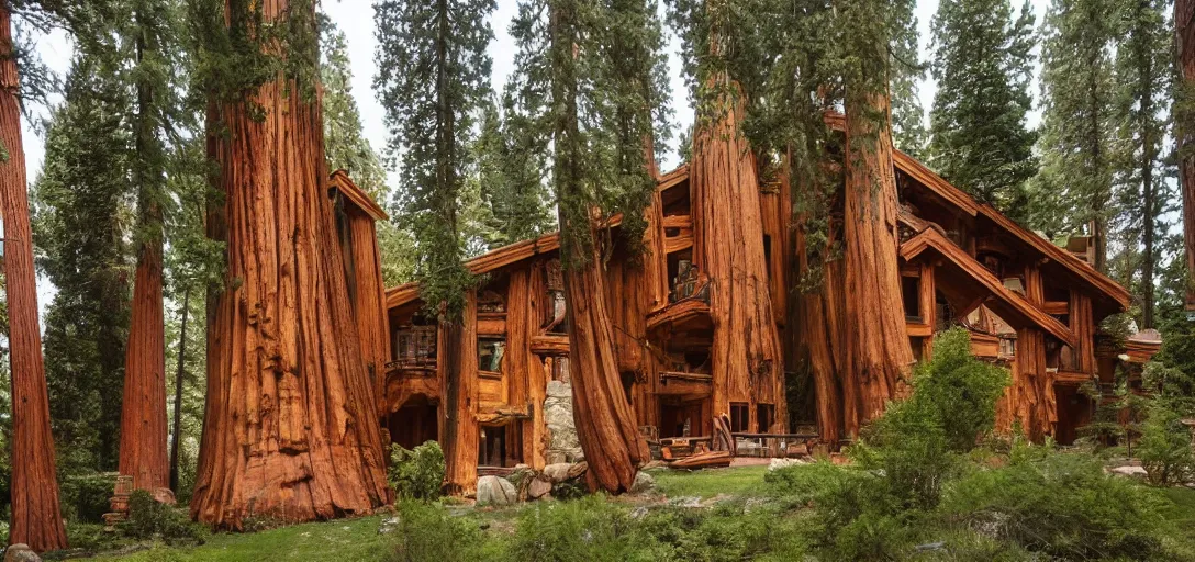 Image similar to house built into a giant sequoia