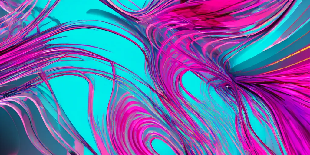 Prompt: abstract 3 d render of chaos and swirls, arnold render, v - ray, realistic abstract render, turquoise and magenta color scheme, intrincate, detailed, elegant