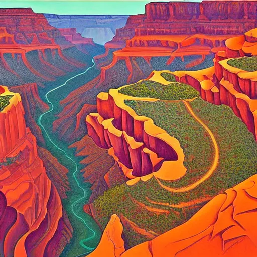 Prompt: grand canyon by Escher and O'Keefe, highly detailed, digital art