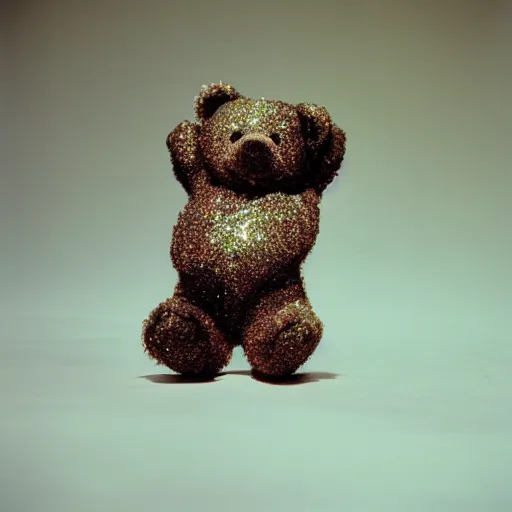 Prompt: a teddy bear made out of glitter and stardust, ultra detailed, cinestill 8 0 0