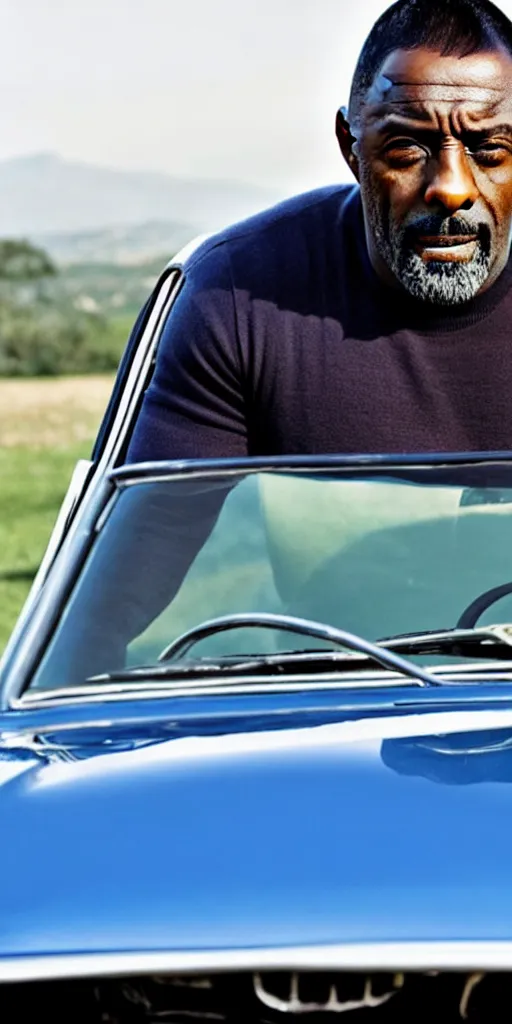 Prompt: idris elba in a 1967 Ford Mustang