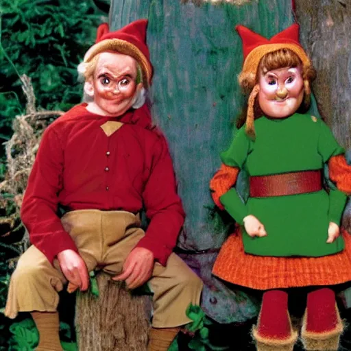 Image similar to the keebler elves with sinister faces