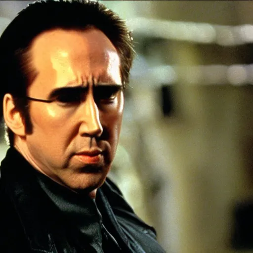 Image similar to nicholas cage in the matrix ( 1 9 9 9 )