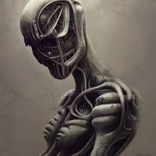 Prompt: Surreal portrait of a surreal insectoid by HR Giger and Greg Rutkowski