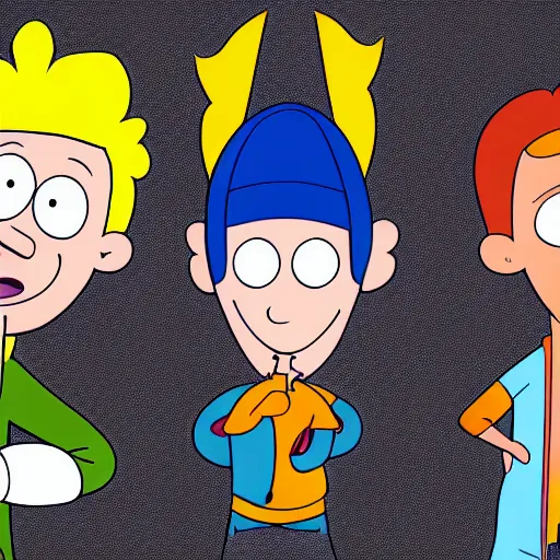 Image similar to phineas and ferb with a round head in cartoon style