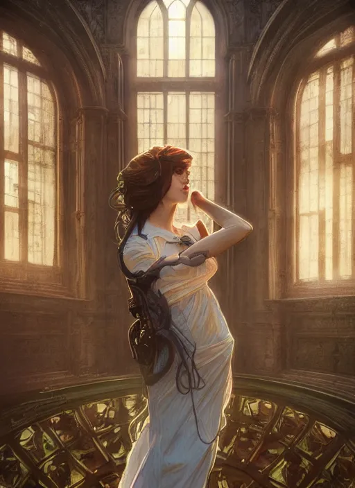 Image similar to perfectly - centered - portrait of a beautiful lady inside abandoned asylum, light comes from the window, intricate, highly detailed, digital painting, artstation, concept art, smooth, sharp focus, illustration, unreal engine 5, 8 k, art by artgerm and greg rutkowski and alphonse mucha