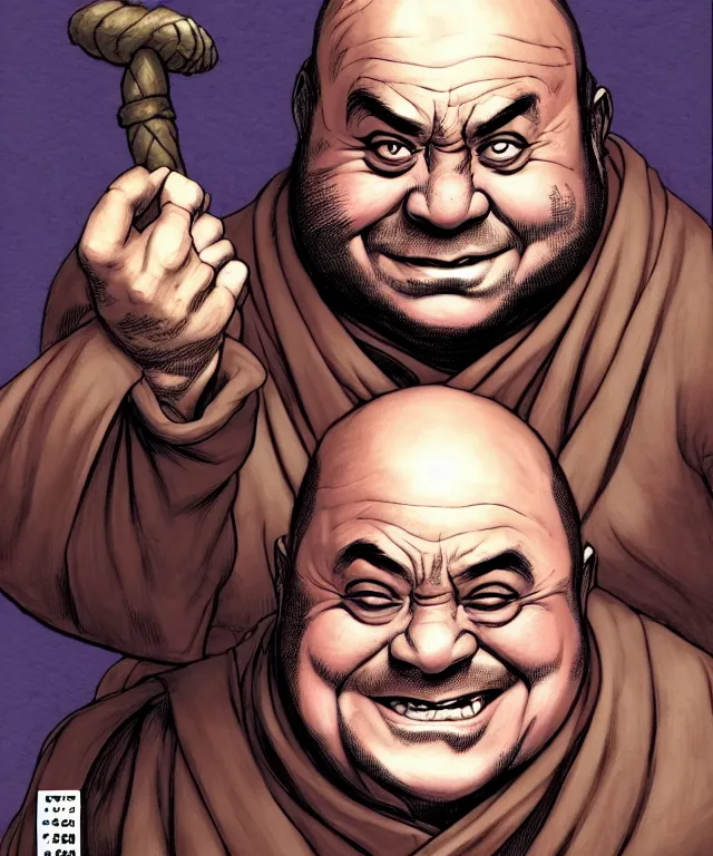 Prompt: a ( fantasy comic ) ( cover art ) portrait of a drunken dwarf monk who looks like ( danny devito ), digital illustration by jenny frison and sana takeda and kentaro miura, fine inking lines, dnd, highly detailed!, hd, 4 k, trending on artstation