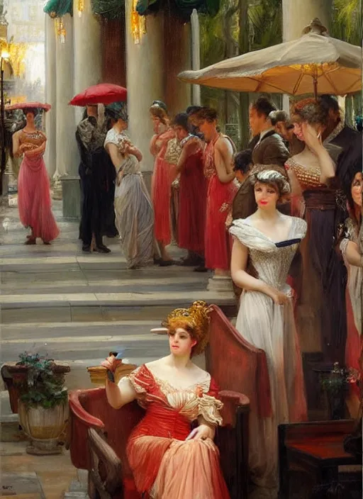 Prompt: a roman emperor waiting in line at starbucks by vladimir volegov and alexander averin and pierre auguste cot and delphin enjolras