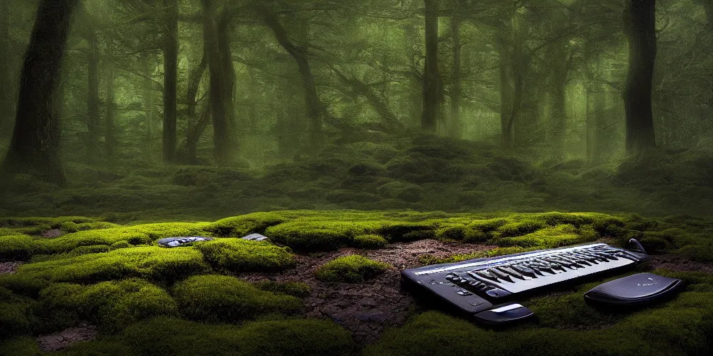 Prompt: keyboard engulfed by moss, by James Gurney, John Harris, first-person view, Volumetric lighting, dramatic lighting, photorealistic, cinematic lighting, high detail, cinematic feel, high octane, 4K, Unreal Engine, digital render, intricate, ultra realistic, concept art