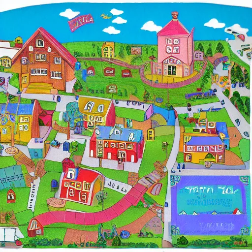 Image similar to a town map with town hall and playground pastel