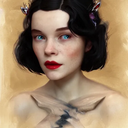 Prompt: catriana balfe as snow white, au naturel, hyper detailed, digital art, trending in artstation, cinematic lighting, studio quality, smooth render, unreal engine 5 rendered, octane rendered, art style by klimt and nixeu and ian sprigger and wlop and krenz cushart