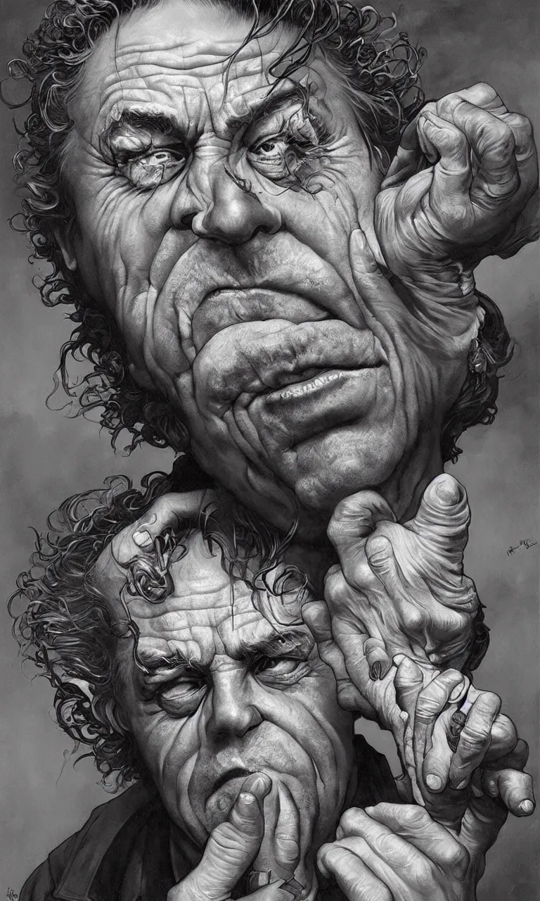 Prompt: hyper realistic grotesque portrait of an old drunk rick sanchez by lee bermejo, alphonse mucha and greg rutkowski