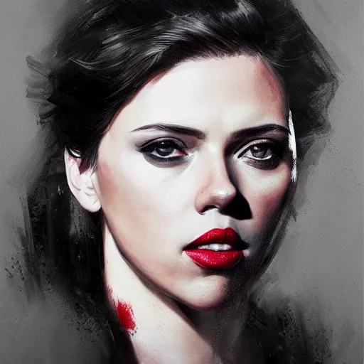 Image similar to scarface played by scarlett johansson, face portrait, hd shot, digital portrait, elegant, beautiful, fantasy art, artstation, comic style, by artgerm, guy denning, jakub rozalski, magali villeneuve and charlie bowater