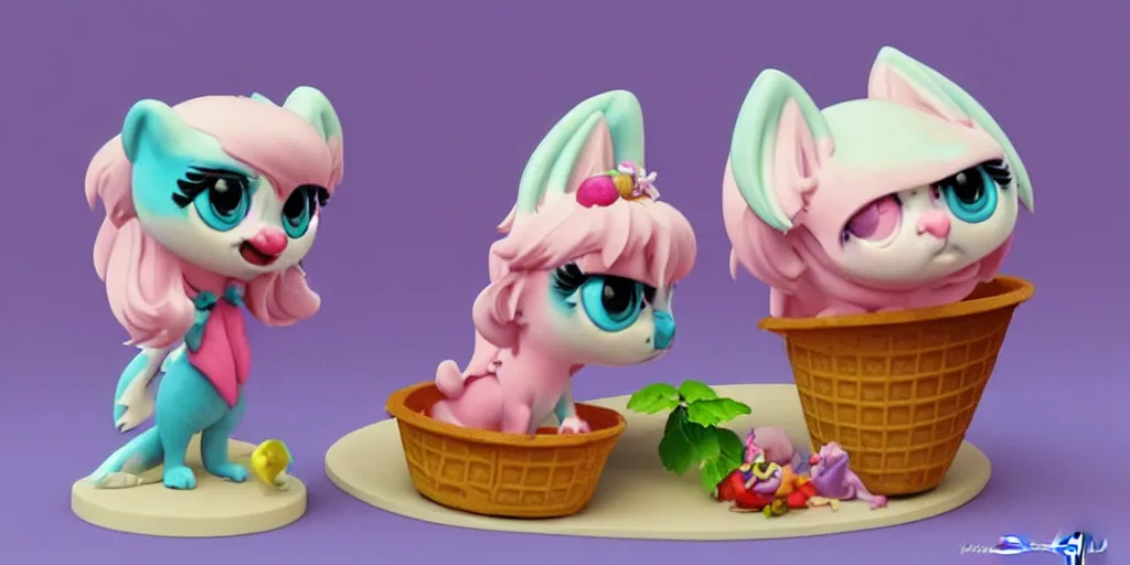 Image similar to ice cream made in the shape of 3 d littlest pet shop animal, ice cream, sugar, master painter and art style of noel coypel, art of emile eisman - semenowsky, art of edouard bisson