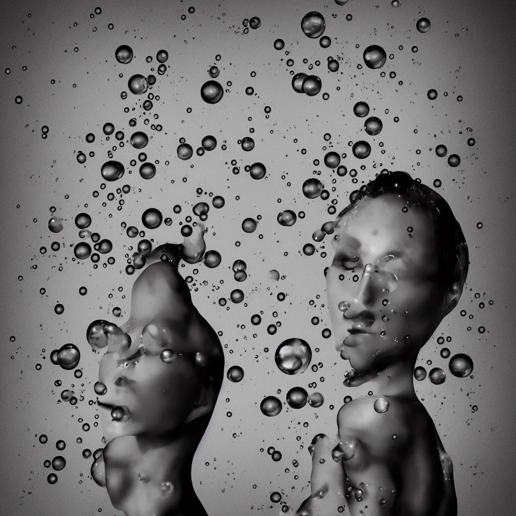 Image similar to a woman made of ink bubbles, octane render