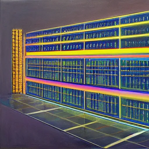 Prompt: a painting by Wayne Thiebaud of a high end GPU crypto farm, cooling, high specs, ethereal!!!!!!!, by Wayne Thiebaud, neon gradient, highly detailed GPU