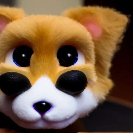 Prompt: a corgi furby toy, photographed by david lynch