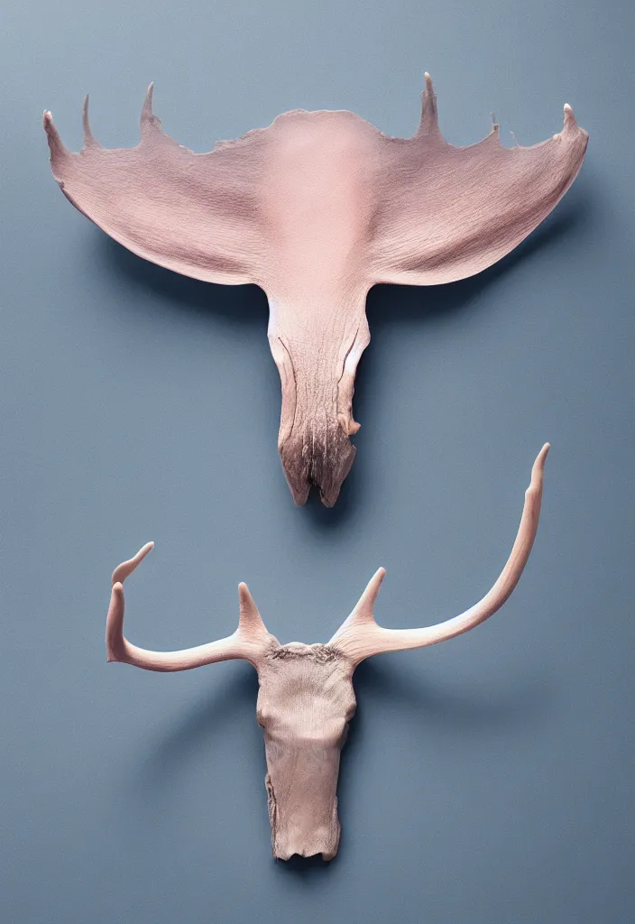 Image similar to delicate pale pink guts, antlers ,melted wax, sharp slate. complementary color scheme. national geographic. 8k, rendered in octane, smooth gradients. blue whale