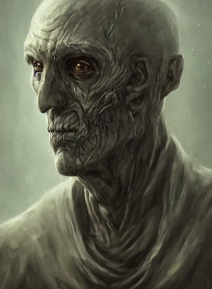 Prompt: a face portrait of a older man as an undead ghost from skyrim, fantasy setting, beautiful face, serene colors, soft lighting, atmospheric, cinematic, moody, in the style of diego koi, gina heyer, luiz escanuela, art by alyssa monk, hyperrealism, rule of thirds, golden ratio, oil on canvas, 8 k