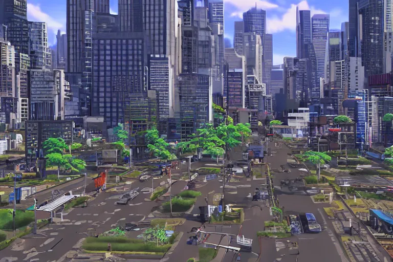 Prompt: Screenshot of urban landscape from Genshin Impact, 4K UHD image