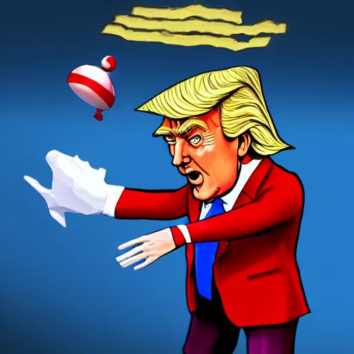 Prompt: Donald Trump getting absolutely destroyed as a Fornite Character, game art, digital art, PC-gaming, 8k, trending,