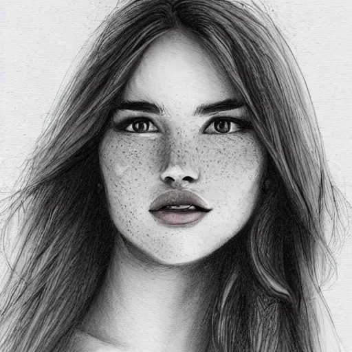 Image similar to beautiful young woman face with light freckles artist sketch closeup photograph