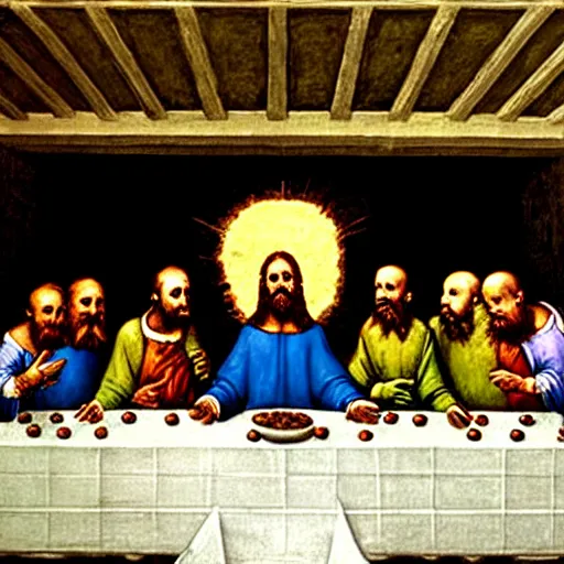 Image similar to minions, the last supper painting by leonardo da vinci