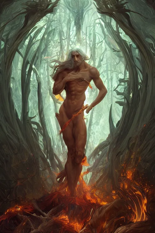 Prompt: portrait of dante in hell, forest, godlike, full body, fantasy, intricate, elegant, highly detailed, digital painting, artstation, concept art, sharp focus, illustration, art by artgerm and greg rutkowski and alphonse mucha