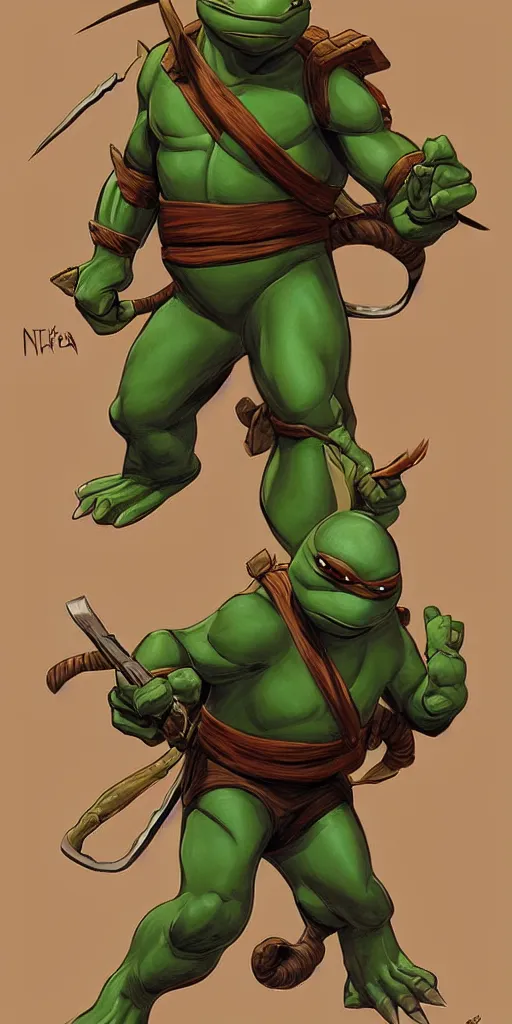 Image similar to Teenage mutant ninja turtle character concept art by brom