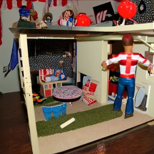 Prompt: G.I. Joe project x party inside of a dollhouse