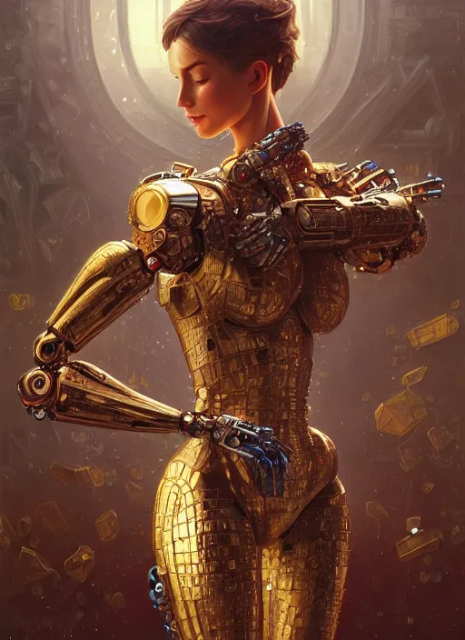 Image similar to robotic putin destroy his opps, d & d, wet, shiny, fantasy, intricate, elegant, extremely higly detailed, ultra definition, digital painting, artstation, anatomical perfection, baroque, portrait, unreal engine 5, concept art, smooth, sharp focus, illustration, art by artgerm and greg rutkowski and alphonse mucha