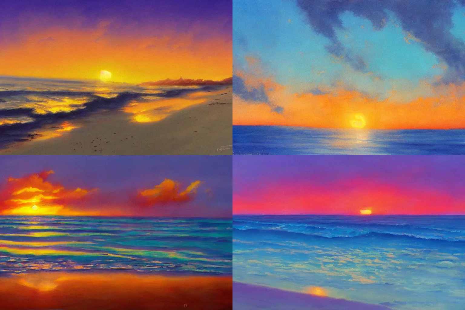 Prompt: epic dreamy beach sunset landscape by Ralph Bakshi