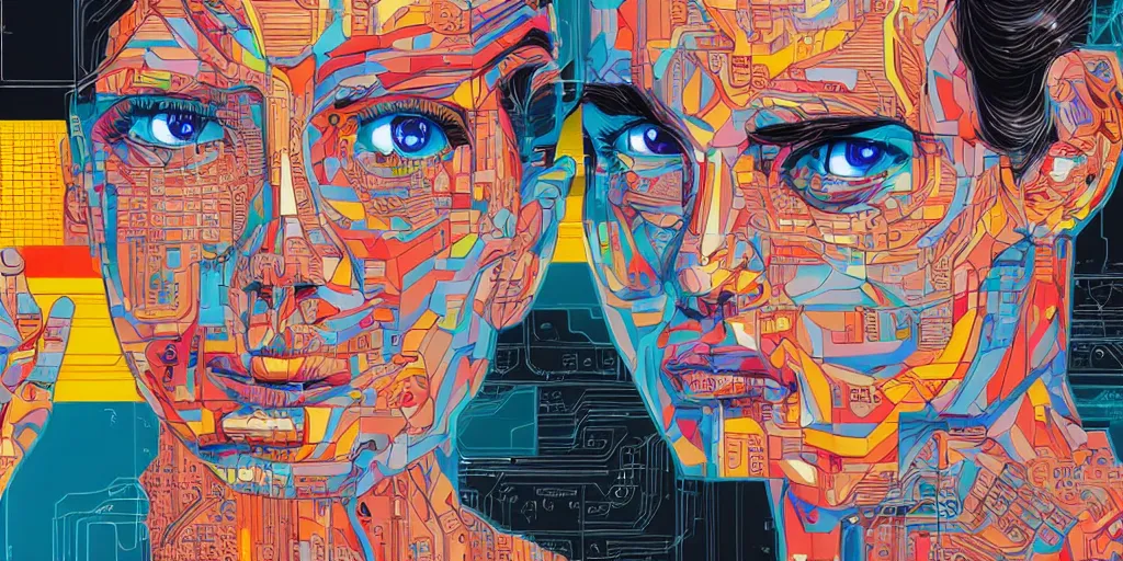 Image similar to portrait of computer & circuits, 8 k, by tristan eaton, trending on deviantart, face enhance, hyper detailed, minimalist, full of colour, super detailed, cinematic