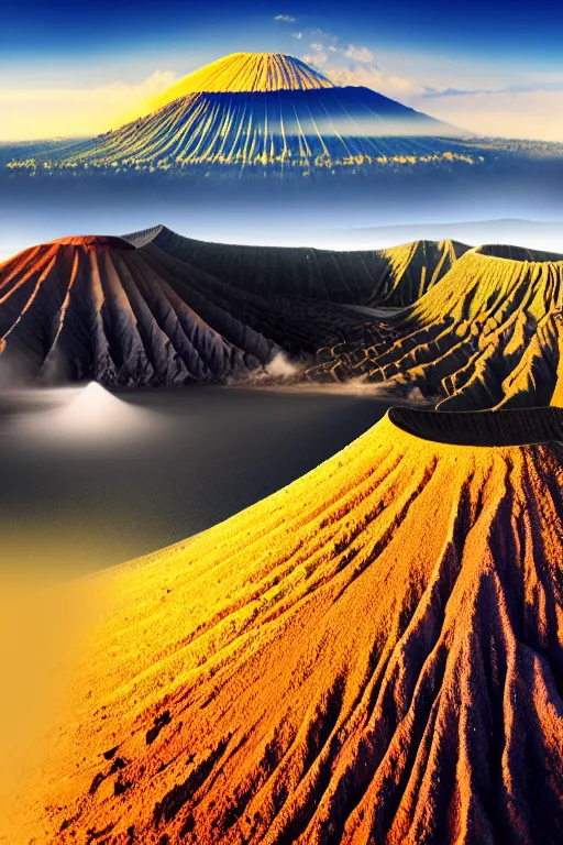 Image similar to bromo mountain, aesthetic, fantasy, pop art, by mike swiderek, jorge lacera, ben lo, tyler west, ultrarealistic, sharp focus, rendered by photoshop