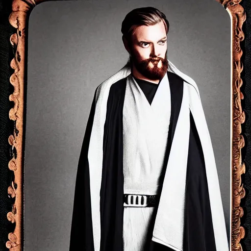 Prompt: fashion photo of goth obiwan kenobi