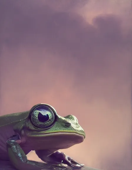 soulful long shot of a very cute frog baby sitting in, Stable Diffusion