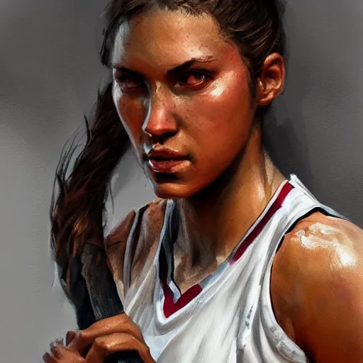 Image similar to painting of an woman basketball player, greg rutkowski, cg worker artstation