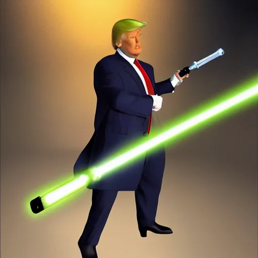 Prompt: donald trump with a lightsaber, dynamic lighting, highly detailed