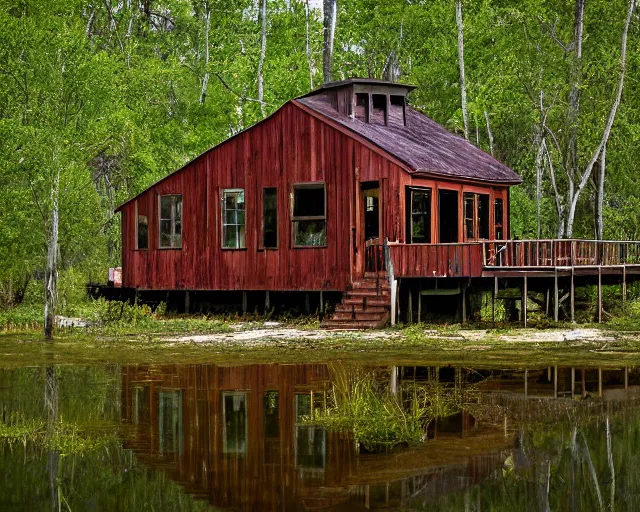 Prompt: otherworldly swamp cabin by Brian Despain