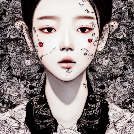 Image similar to the portrait of an absurdly beautiful, graceful, elegant, sophisticated, fashionable young kpop idol made of strawberries and white petals, an ultrafine hyperdetailed illustration by kim jung gi, irakli nadar, intricate linework, bright colors, octopath traveler, final fantasy, unreal engine 5 highly rendered, global illumination, radiant light, detailed and intricate environment