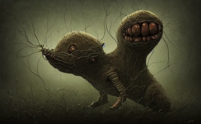 Prompt: a surreal painting a painting of a strange creature by anton semenov, by anton semenov and alex andreev