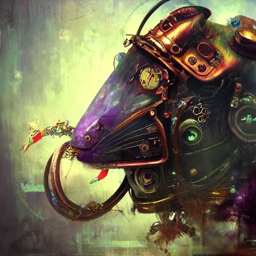 Image similar to steampunk rat, acid, 303, psychedelic, by ruan jia