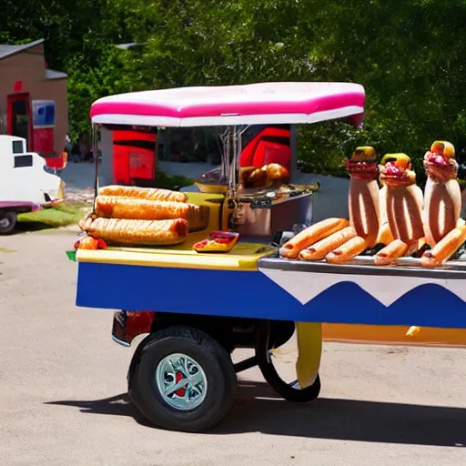 Image similar to llama serving hot dogs from a hot dog cart, photo, detailed, 4k