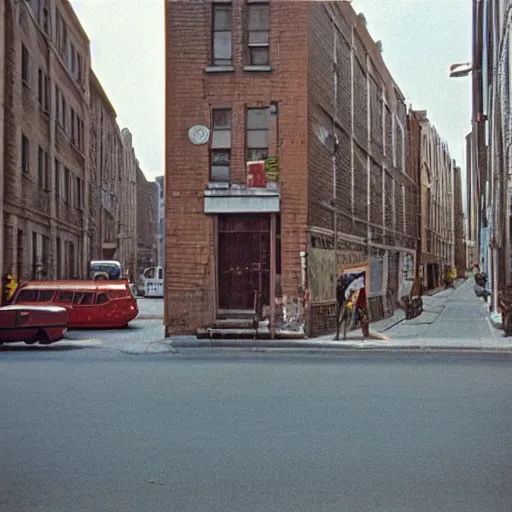 Image similar to street of brooklin 1 9 8 9, hyper detailed, kodachrome photo