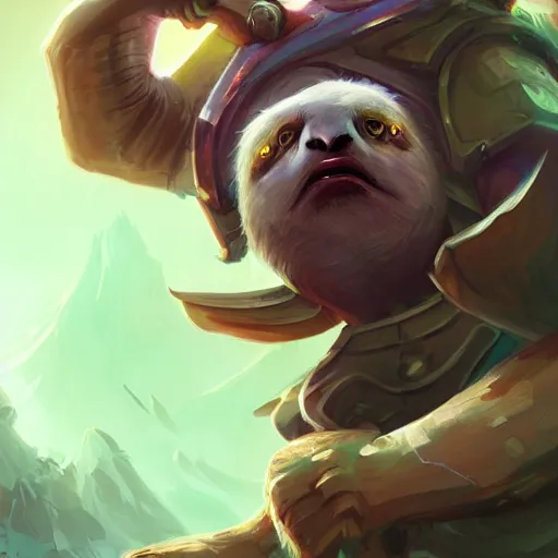 Prompt: lazy sloth as dota 2 character, digital illustration portrait design, by android jones and greg rutkowski, retrowave color scheme, detailed, cinematic lighting, wide angle action dynamic portrait