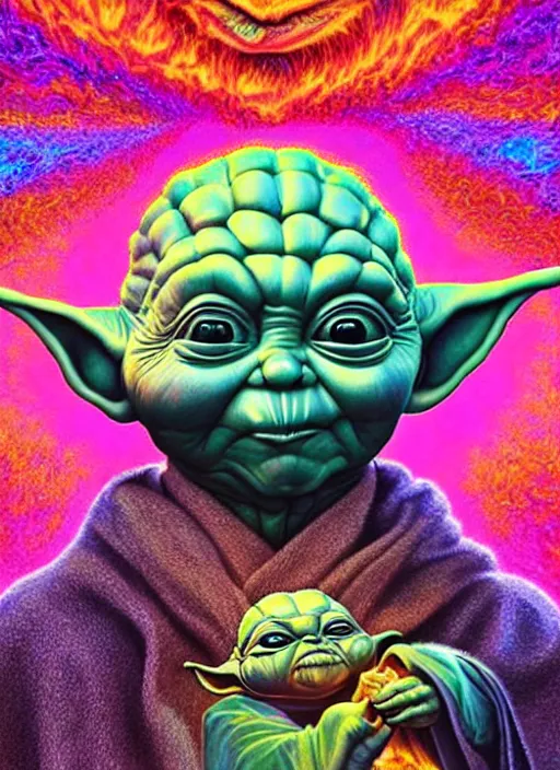 Prompt: portrait ultra dimensional baby yoda entity, accidentally tripping on dmt and acid, psychedelic experience, overwhelming psychosis of self realization and burning awakening, ultra high definition, unreal engine 5, hyperrealism, masterpiece composition, by casey weldon, barclay shaw