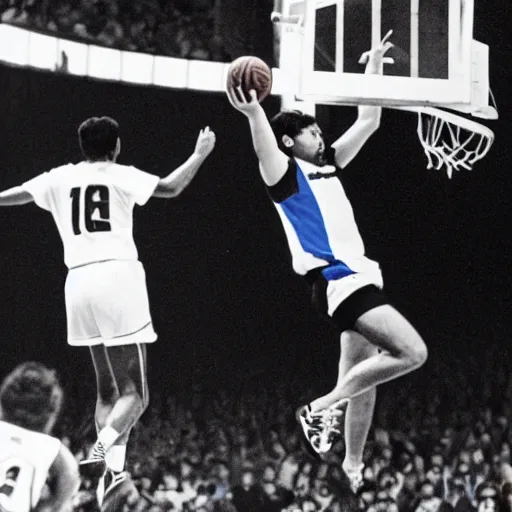 Prompt: Maradona dunking during a basketball game