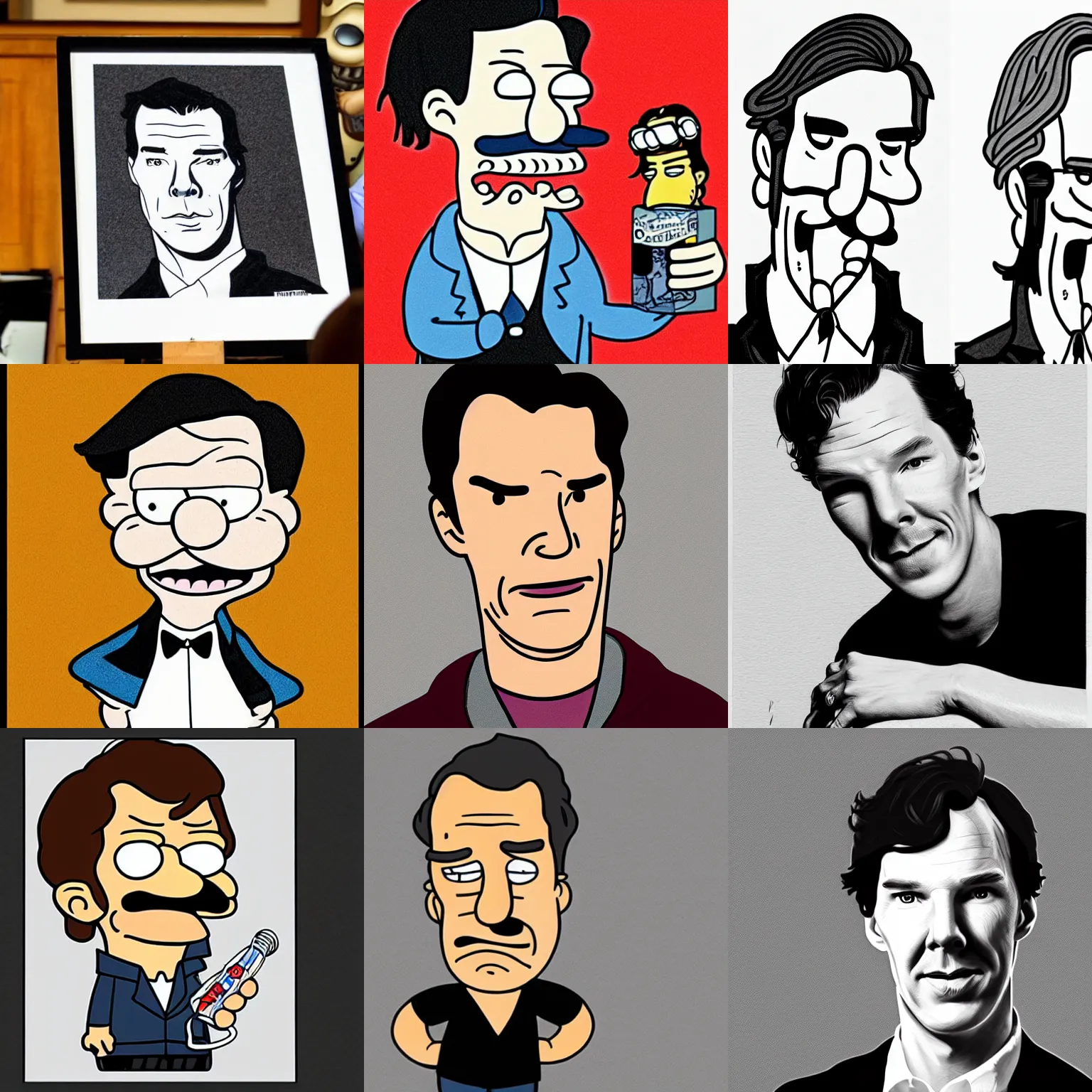 Prompt: benedict cumberbatch, drawn by matt groening