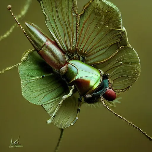 Image similar to Ultrarealistic macro photograph rose chafer, Cetonia aurata, Beksiński, sci-fi fantasy, intricate, elegant, highly detailed, focus stacking, close up