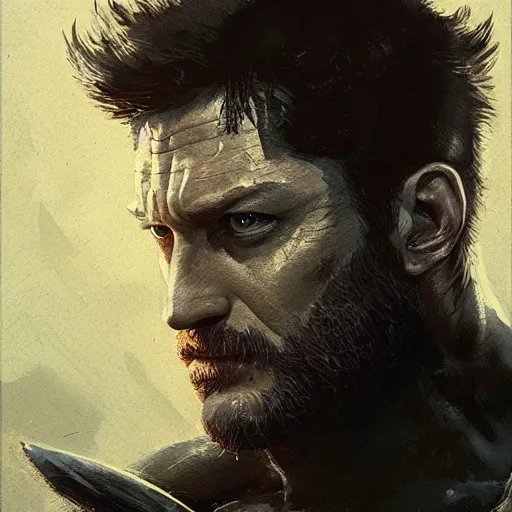 Prompt: portrait of Tom Hardy as Wolverine, Marvel art, art by greg rutkowski, matte painting, trending on artstation